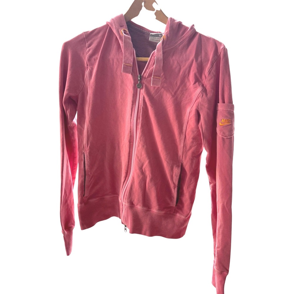 Nike Womens Full Zip Hoodie Pink Utility Sleeve Pocket Size M